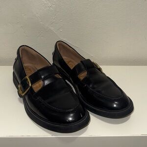Sam Edelman Shiny Black Loafers with Gold Accent